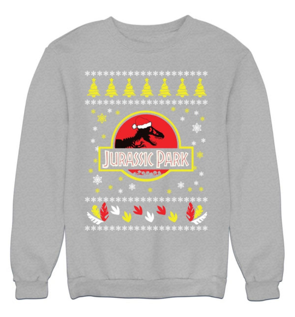 Jurassic Park Ugly Dinosaur Santa Christmas Sweatshirt Sweatshirt Heather Grey S