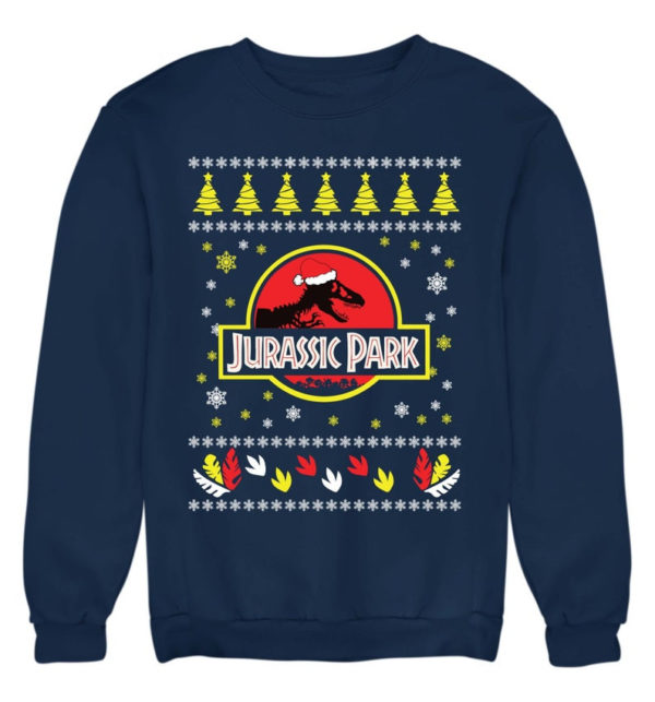 Jurassic Park Ugly Dinosaur Santa Christmas Sweatshirt Sweatshirt Navy Blue S