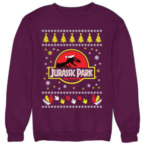 Jurassic Park Ugly Dinosaur Santa Christmas Sweatshirt Sweatshirt Purple S