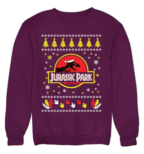 Jurassic Park Ugly Dinosaur Santa Christmas Sweatshirt Sweatshirt Purple S