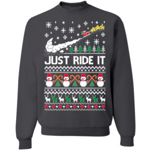 Just Ride It Santa Snowman Christmas Sweatshirt Sweatshirt Charcoal S