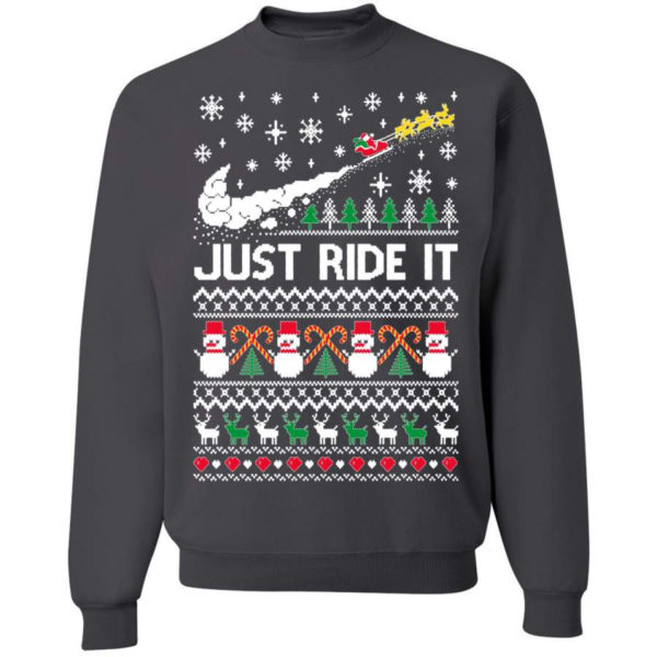 Just Ride It Santa Snowman Christmas Sweatshirt Sweatshirt Charcoal S