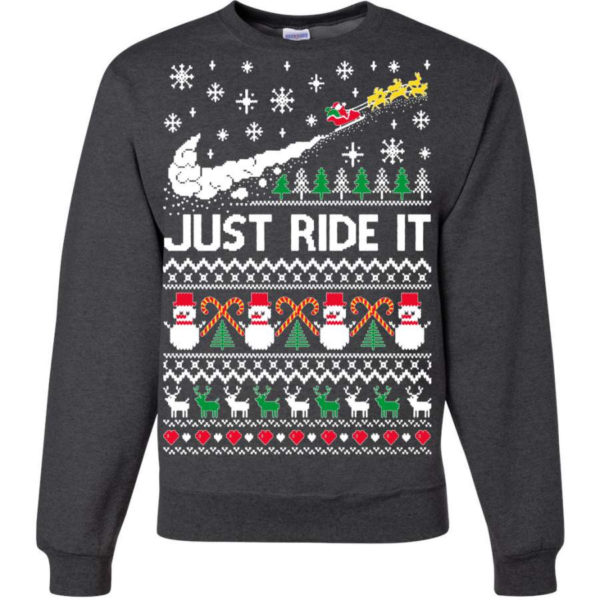 Just Ride It Santa Snowman Christmas Sweatshirt Sweatshirt Heather Black S