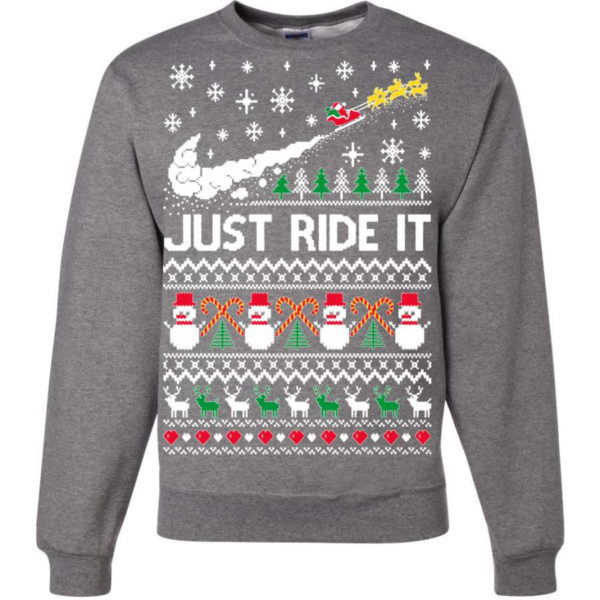 Just Ride It Santa Snowman Christmas Sweatshirt Sweatshirt Heather Grey S