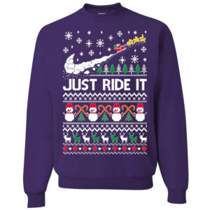 Just Ride It Santa Snowman Christmas Sweatshirt Sweatshirt Purple S