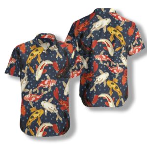 Koi Waves Pattern Hawaiian Shirt Short Sleeve Hawaiian Shirt Navy S