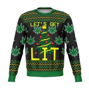 Let's Get Lit Funny Christmas Tree Sweater AOP Sweater Green S