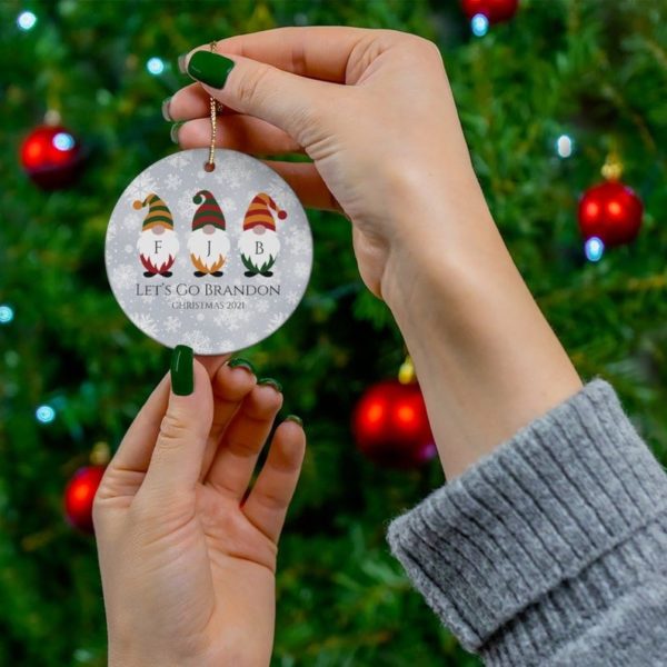 Let's Go Brandon Gnome Christmas Circle Ornament Circle Ornament White 1-pack