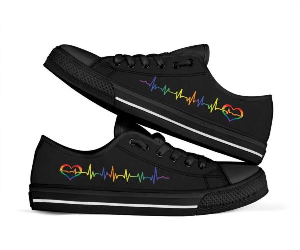 LGBT Heartbeat Low Top Shoes Men & Women Women's Shoes Black US6