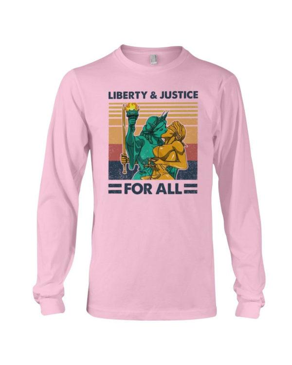 LGBT Liberty And Justice For All Shirt Long Sleeve Tee Light Pink S