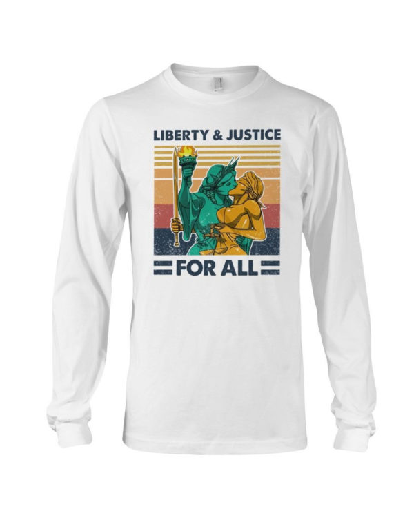 LGBT Liberty And Justice For All Shirt Long Sleeve Tee White S