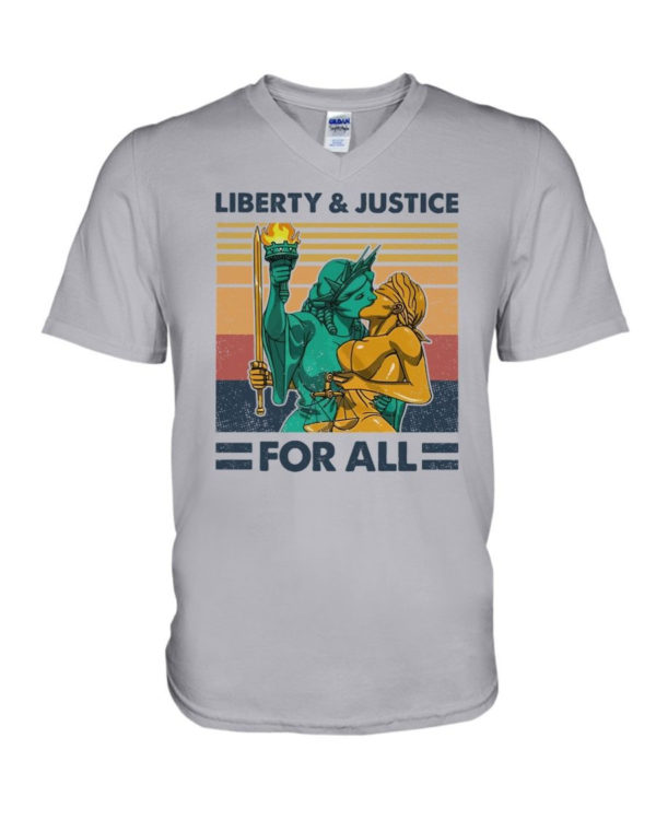 LGBT Liberty And Justice For All Shirt V-Neck T-Shirt Ash S