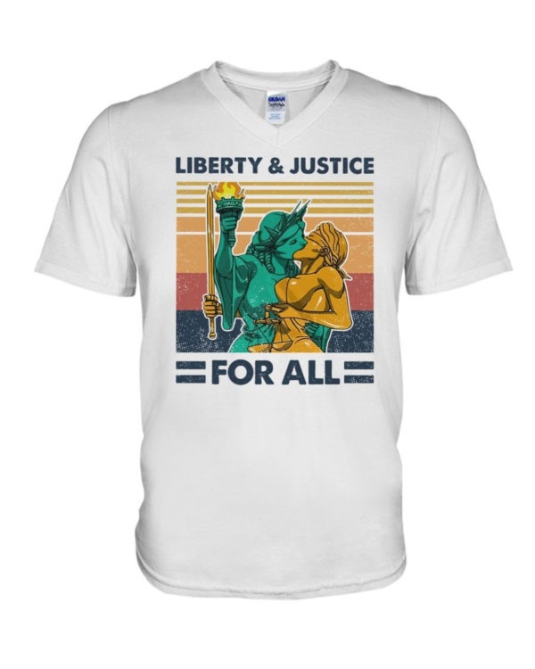 LGBT Liberty And Justice For All Shirt V-Neck T-Shirt White S