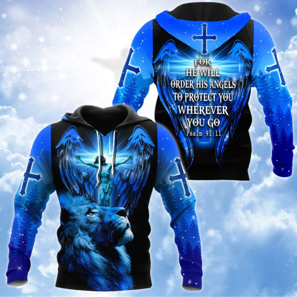 Lion And Eagle Jesus Protect You Over Print 3D Shirt 3D Hoodie Blue S