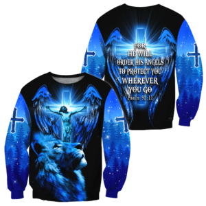 Lion And Eagle Jesus Protect You Over Print 3D Shirt 3D Sweatshirt Blue S