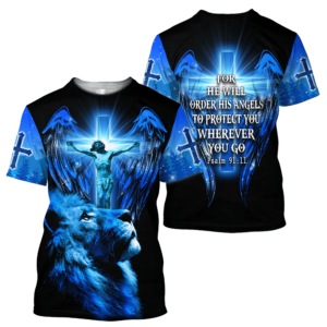 Lion And Eagle Jesus Protect You Over Print 3D Shirt 3D T-Shirt Blue S
