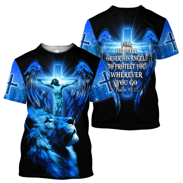 Lion And Eagle Jesus Protect You Over Print 3D Shirt 3D T-Shirt Blue S
