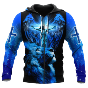 Lion And Eagle Jesus Protect You Over Print 3D Shirt 3D Zip Hoodie Blue S