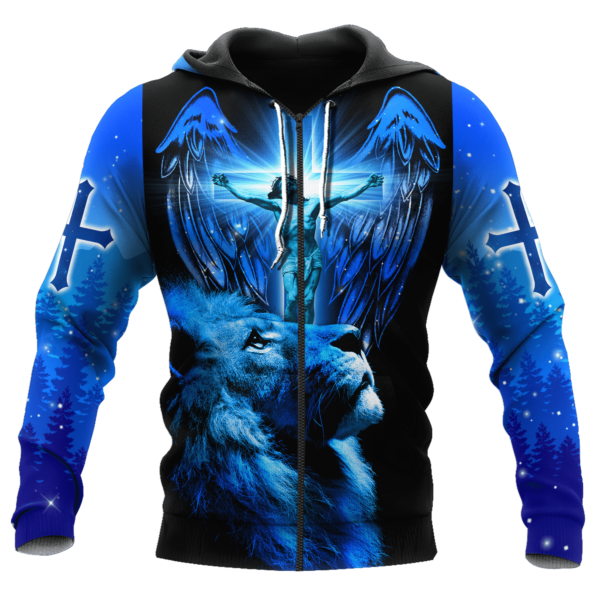 Lion And Eagle Jesus Protect You Over Print 3D Shirt 3D Zip Hoodie Blue S