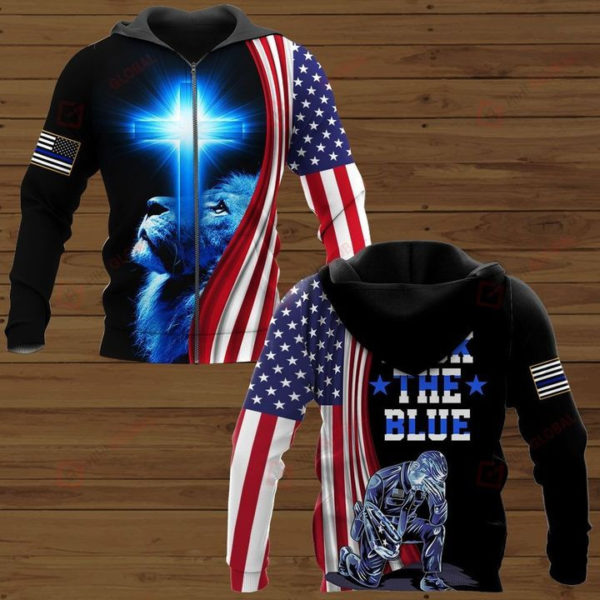 Lion Back The Blue Cross All Over Print 3D Shirt 3D Zip Hoodie Blue S