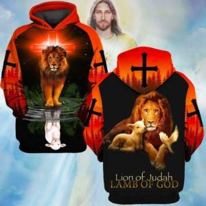 Lion Of Judah Lamb Of God Jesus Cross All Over Print 3D Hoodie 3D Hoodie Red S