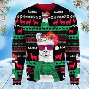 Llama Christmas Llama Santa Wear Glasses Sweater AOP Sweater Green S