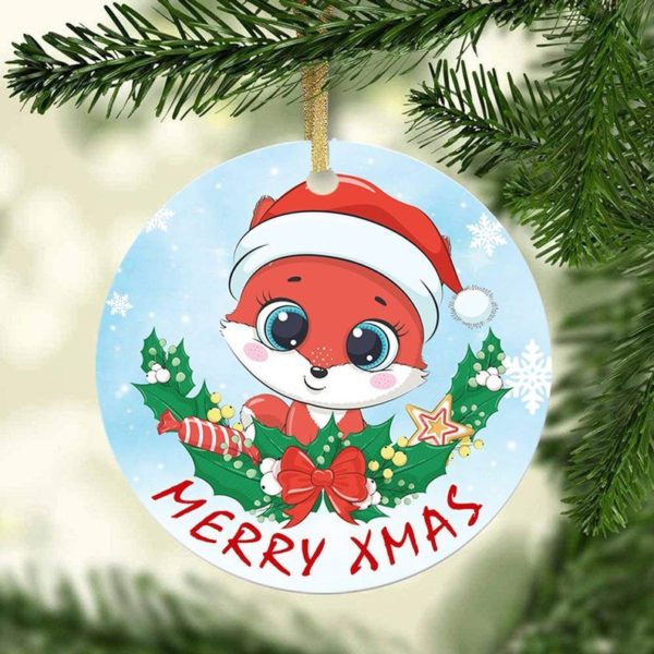 Love Fox Ornament Merry Xmas Circle Ornament Circle Ornament Light Blue 1-pack
