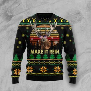 Make It Rein Ugly Reindeer Christmas Sweater AOP Sweater Black S
