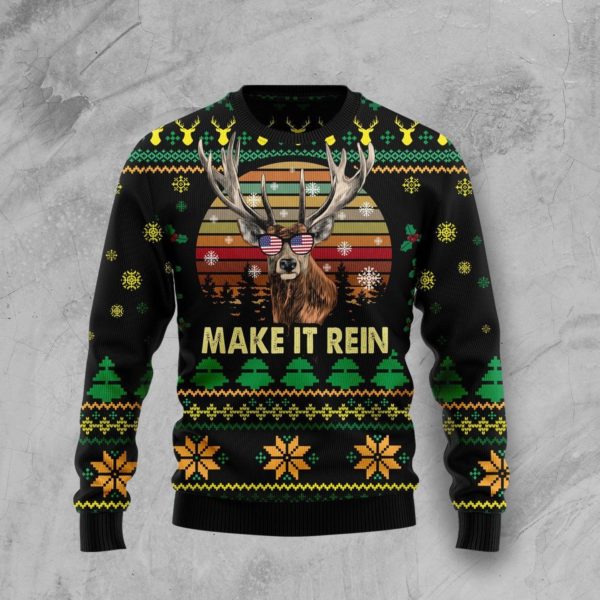 Make It Rein Ugly Reindeer Christmas Sweater AOP Sweater Black S
