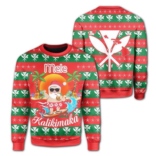 Mele Kalikimaka Santa Relax Hawaii Christmas Sweater AOP Sweater Red S