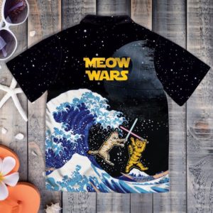 Meow Wars Cats Lightsaber Fight Button Hawaiian Shirt product photo 2