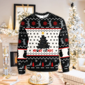 Meowy Catmas Christmas Tree Christmas 3D Sweater AOP Sweater Black S