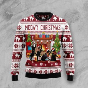 Meowy Christmas Funny Cats Cat Lover Christmas Sweater AOP Sweater Maroon S