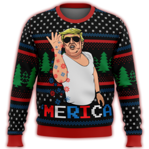 Merica Snowflakes Salt Christmas Tree Sweater AOP Sweater Black S