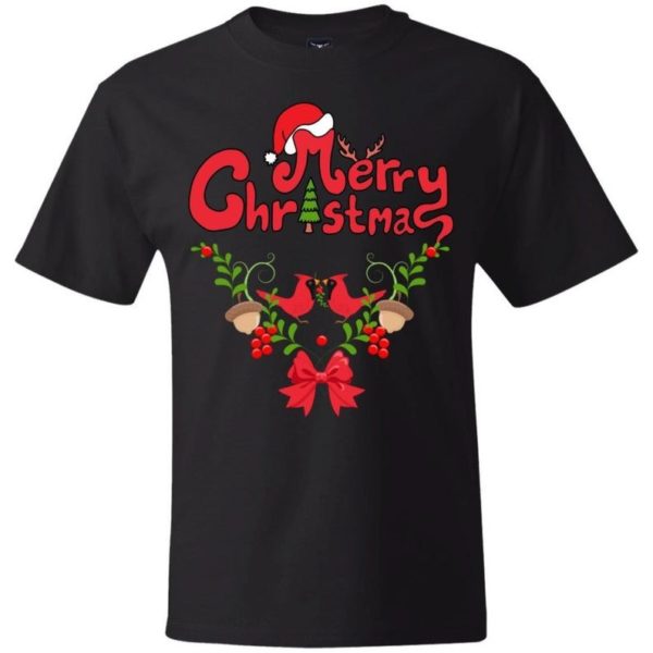Merry Christmas Birds Winter Holiday T-Shirt Unisex T-Shirt Black S