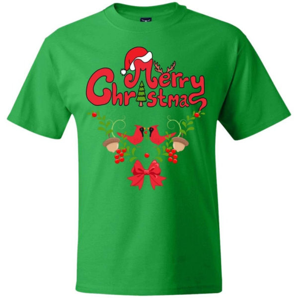 Merry Christmas Birds Winter Holiday T-Shirt Unisex T-Shirt Irish Green S