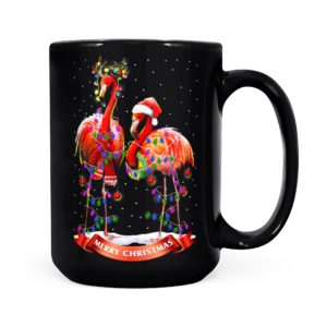 Merry Christmas Flamingos Black Mug Mug 15oz Black One Size