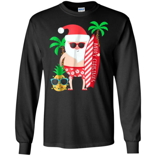 Merry Christmas Hawaii Surfing July Christmas Shirt Long Sleeve Black S