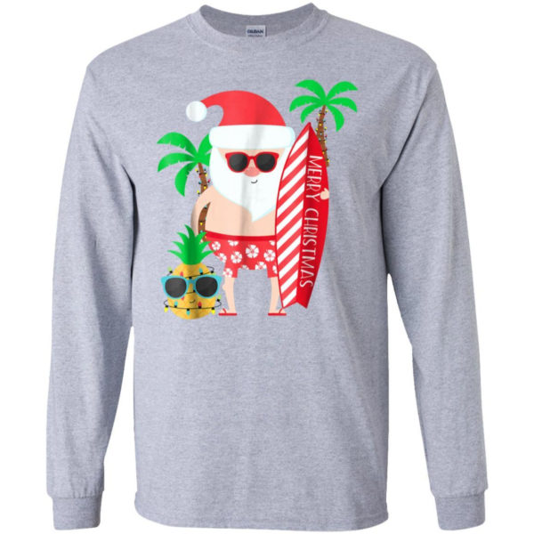 Merry Christmas Hawaii Surfing July Christmas Shirt Long Sleeve Sport Grey S