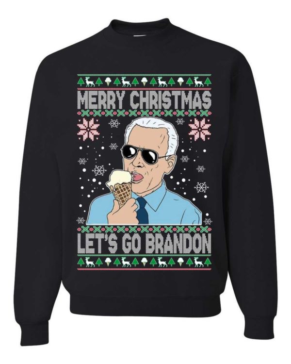 Merry Christmas Let's Go Brandon Ugly Christmas Sweatshirt Sweatshirt Black S
