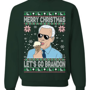 Merry Christmas Let's Go Brandon Ugly Christmas Sweatshirt Sweatshirt Forest Green S