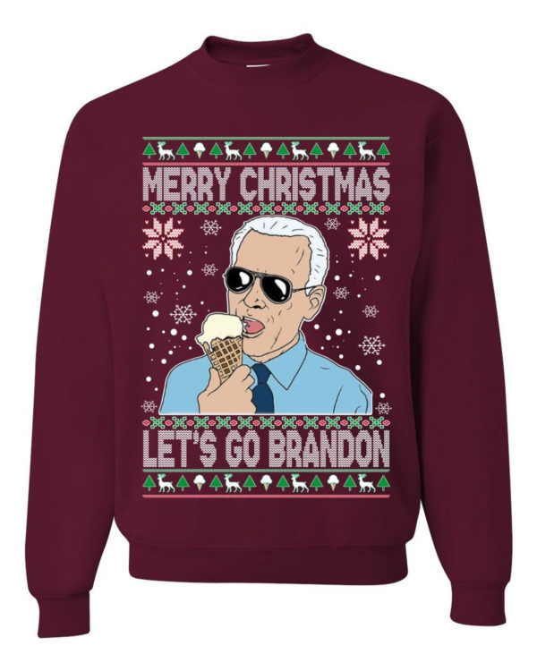 Merry Christmas Let's Go Brandon Ugly Christmas Sweatshirt Sweatshirt Maroon S