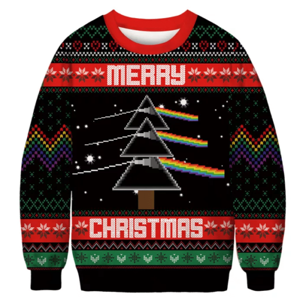 Merry Christmas Pink Flord Christmas Tree Sweater AOP Sweater Black S