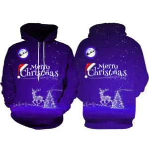 Merry Christmas Reindeer Night Light 3D All Over Print Hoodie 3D Hoodie Blue S