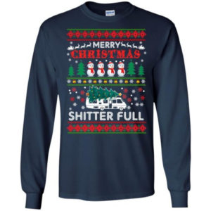 Merry Christmas Shitters Full Snowman Christmas Shirt Long Sleeve Navy S