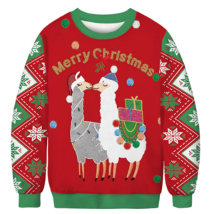 Merry Christmas With Cute Couple Llama Sweater AOP Sweater Red S