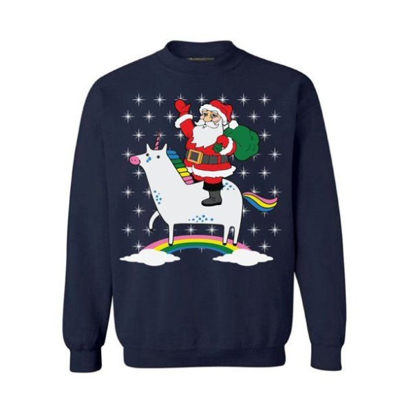 Merry Christmas with Santa and Unicorn Sweatshirt Navy S
