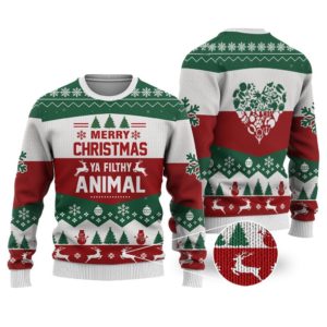 Merry Christmas Ya Filthy Animal Ugly Christmas Sweater AOP Sweater White S