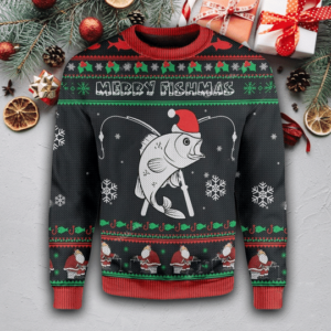 Merry Fishmas Merry Xmas Ugly Christmas Sweater AOP Sweater Black S