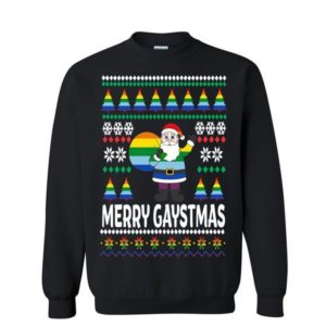 Merry Gaystmas Ugly Santa Christmas Sweatshirt Sweatshirt Black S